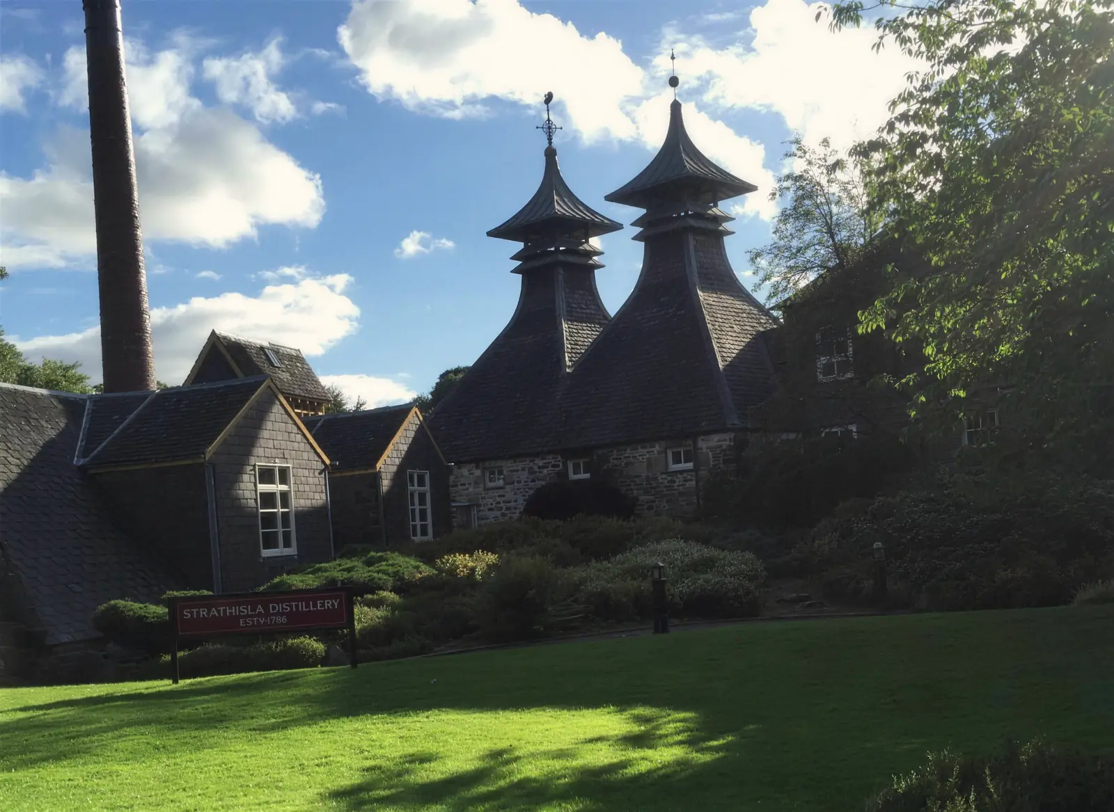 The twin pagoda roofs of Strathisla Distillery in Keith, a stop on the Malt Whisky Trail