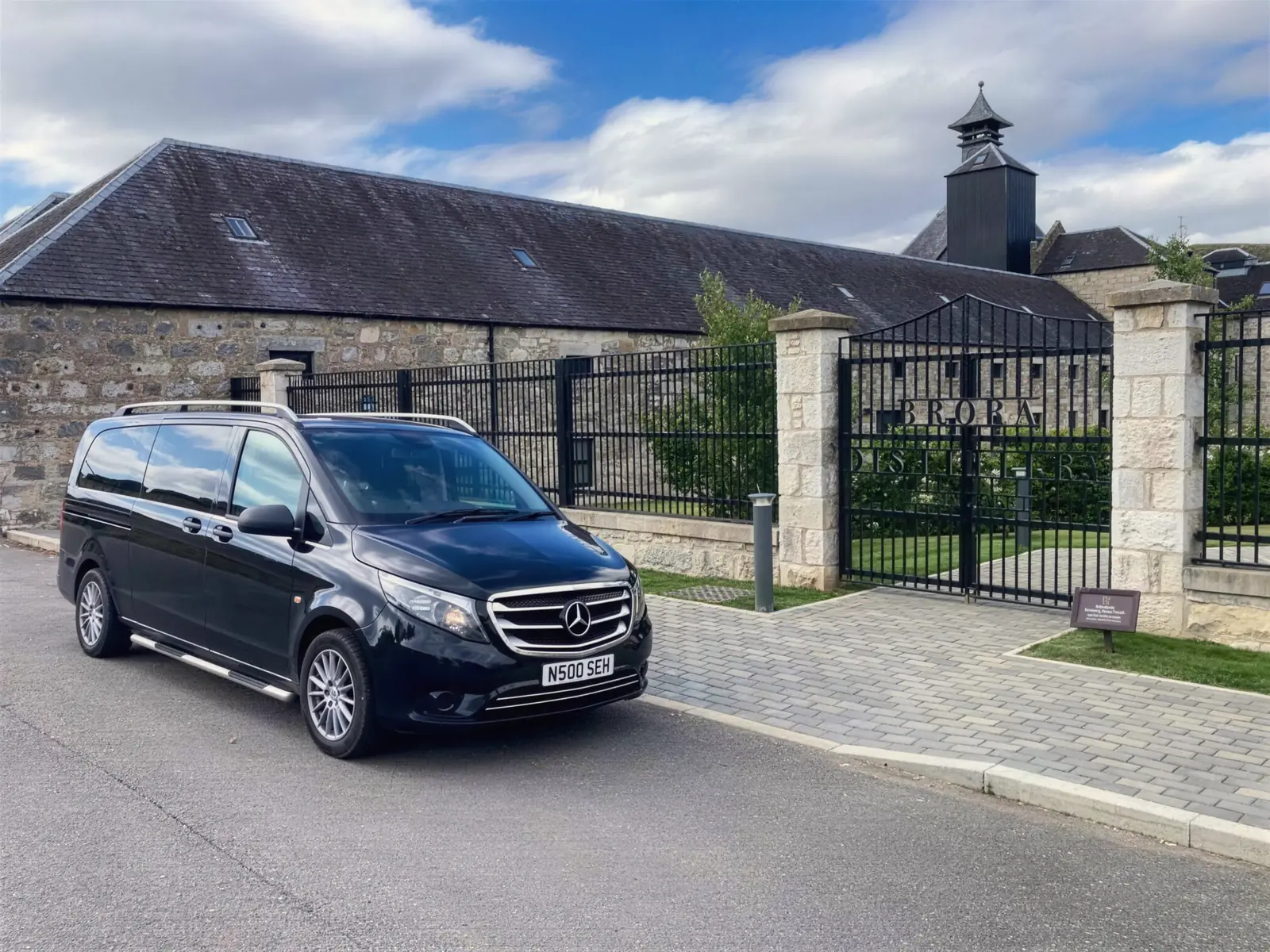 Mercedes-Benz Vito at the gates of Brora Distillery